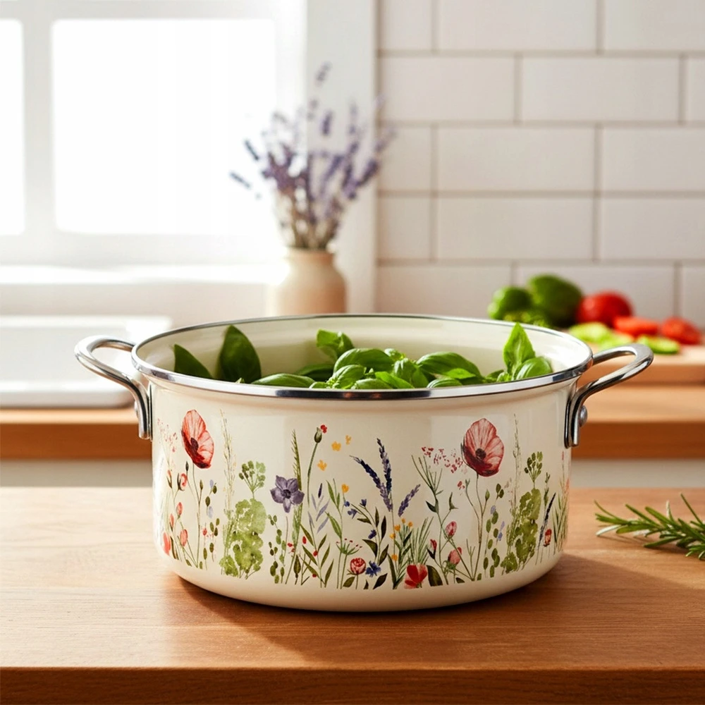 Bez Marki Puodas kreminės spalvos emaliuotas Orion Maki 24 cm 38 l