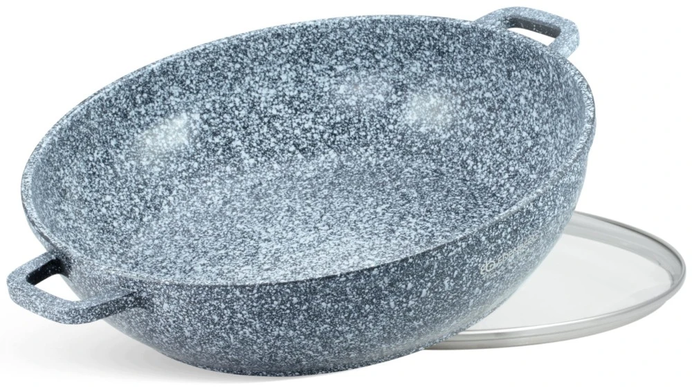 Bez Marki Puodas Niski Płaski MARMUROWY 32cm WOK 5,5l Indukcja Gaz 8042