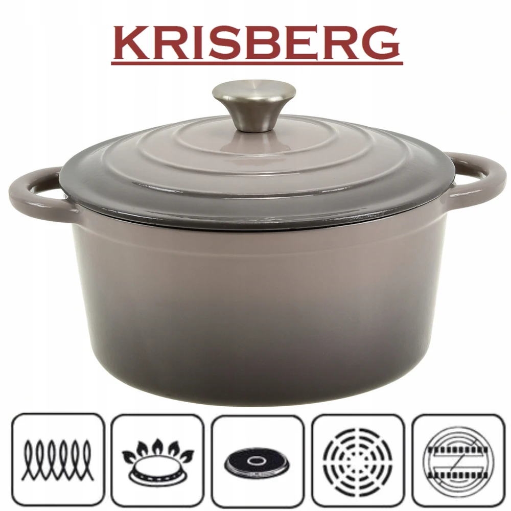 Krisberg Bez Marki Puodas ŻELIWNY 4,8L EMALIOWANY Z POKRYWĄ Raudonas INDUKCJA Orkaitė 26CM
