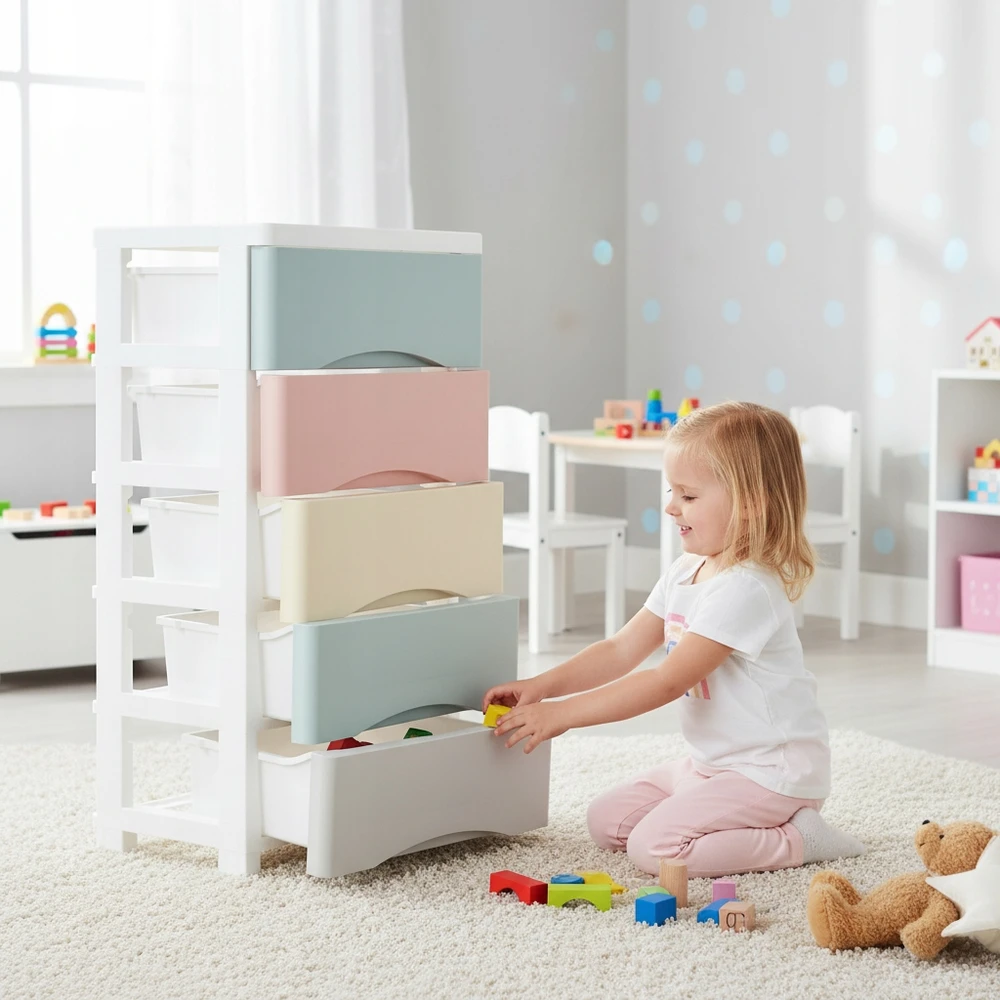 Bez Marki REGAŁ SŁUPEK POJEMNIK NA ZABAWKI 75CM SZUFLADY KÓŁKA ORGANIZER DLA DZIECI