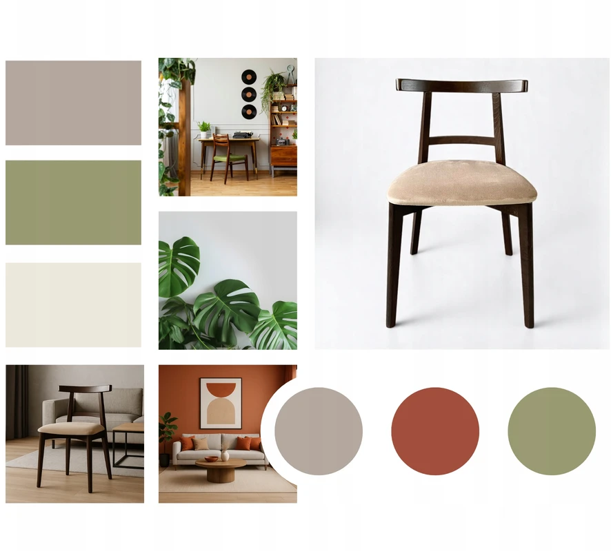 Bez Marki Riešutmedžio medinė kėdė valgomajam, minkštas Japandi loft retro COLORS