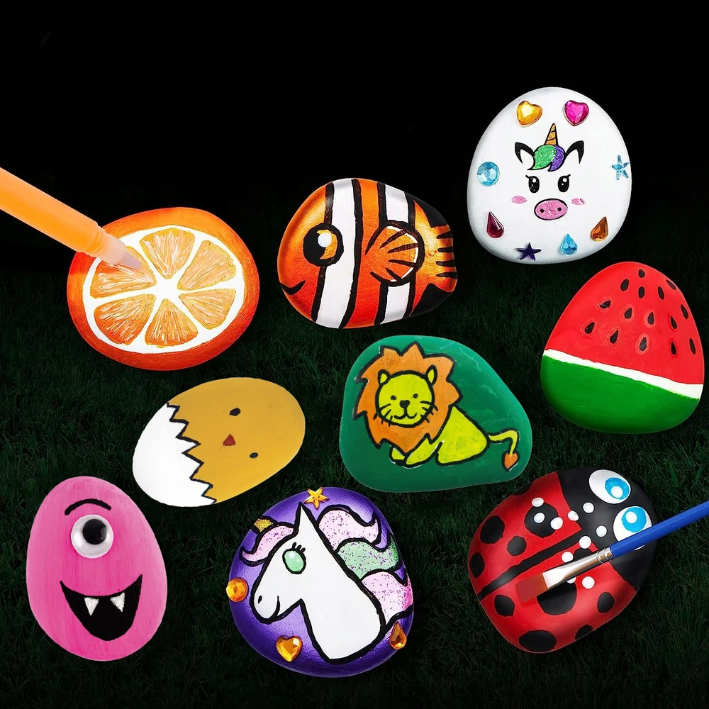Bez Marki Rinkinys DO MALOWANIA KAMIENI ROCK PAINTING ŚWIECĄCE W CIEMNOŚCI FARBKI 29 el
