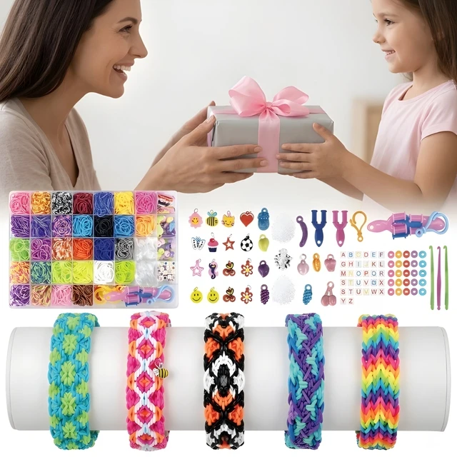 Bez Marki Rinkinys gumyčių apyrankėms kurti, 2700 vnt., dėklas, karoliukai