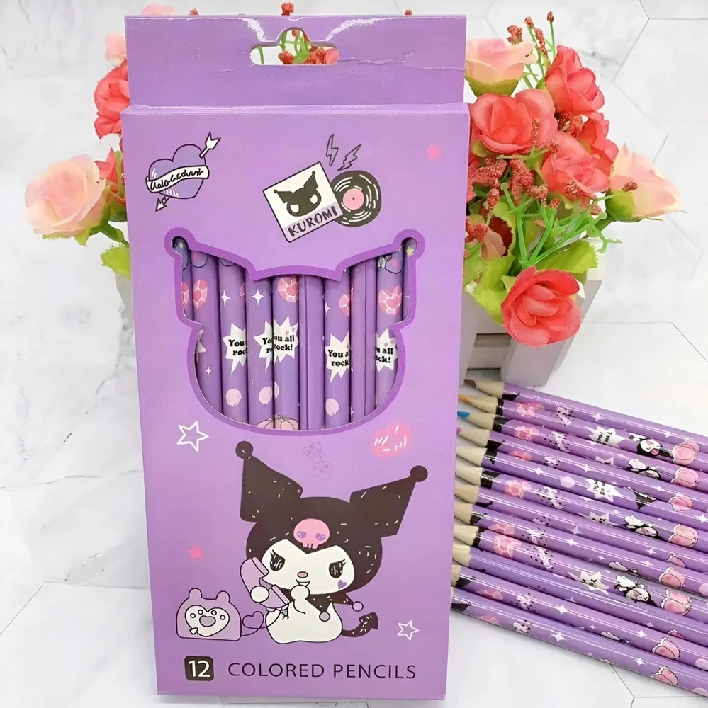 Bez Marki Rinkinys KREDEK OŁÓWKOWYCH Kredki ołówkowe 12 kolorów Kuromi Sanrio Kawaii