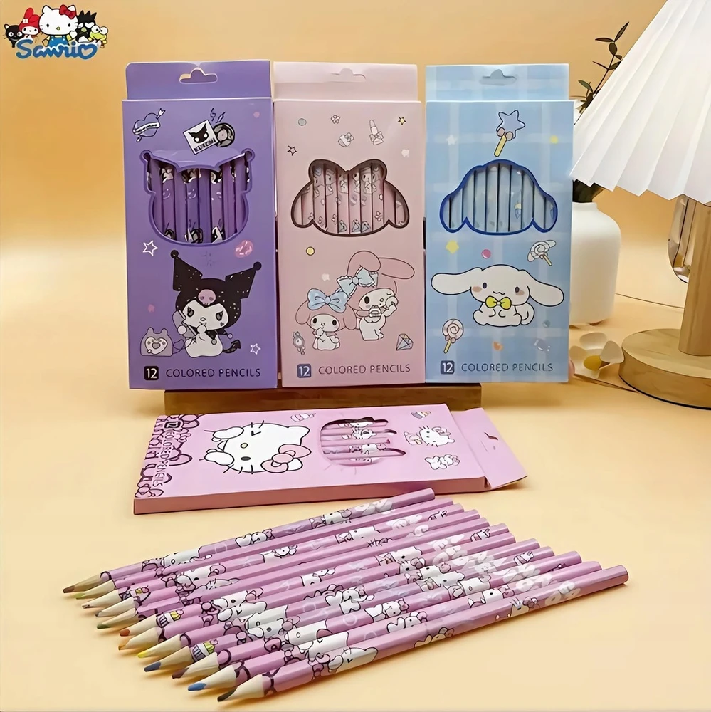 Bez Marki Rinkinys KREDEK OŁÓWKOWYCH Kredki ołówkowe 12 kolorów Kuromi Sanrio Kawaii
