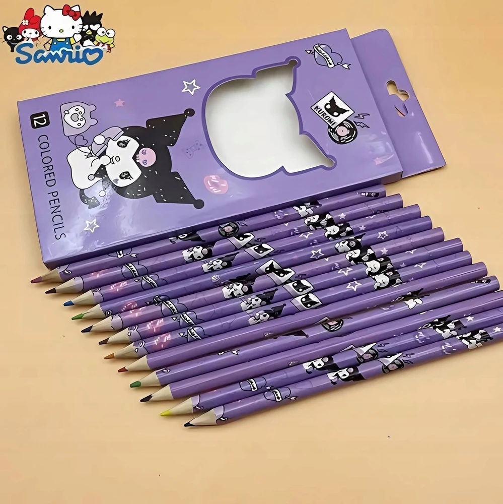Bez Marki Rinkinys KREDEK OŁÓWKOWYCH Kredki ołówkowe 12 kolorów Kuromi Sanrio Kawaii