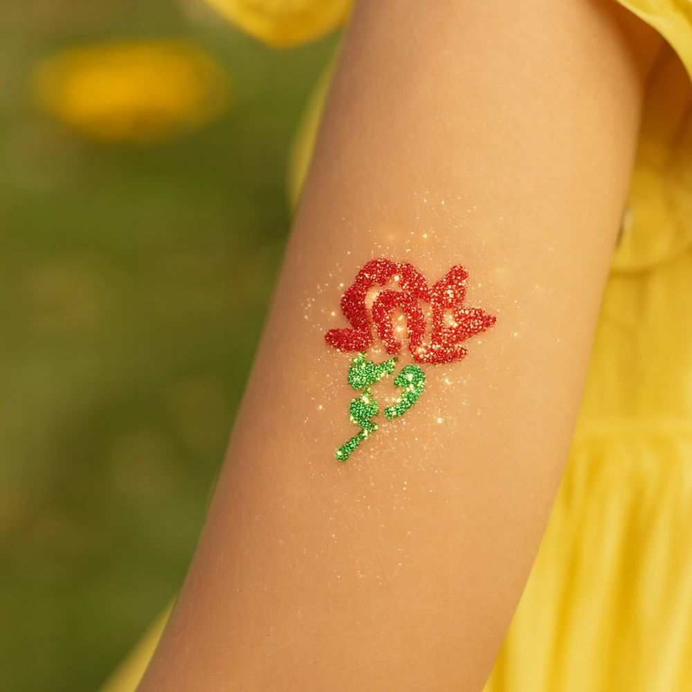 Bez Marki Rinkinys su blizgučiais tatuiruotėms: šablonai, klijai, teptukai