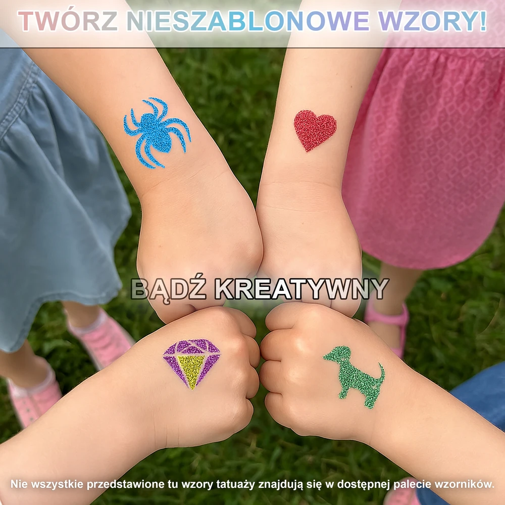 Bez Marki Rinkinys su blizgučiais tatuiruotėms: šablonai, klijai, teptukai