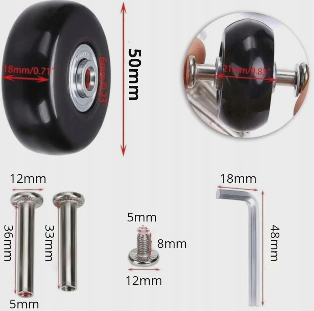 Bez Marki RollFix lagamino ratukai 50mm 2 vnt. + Varžtai + šešiabriauniai raktai - Remonto komplektas