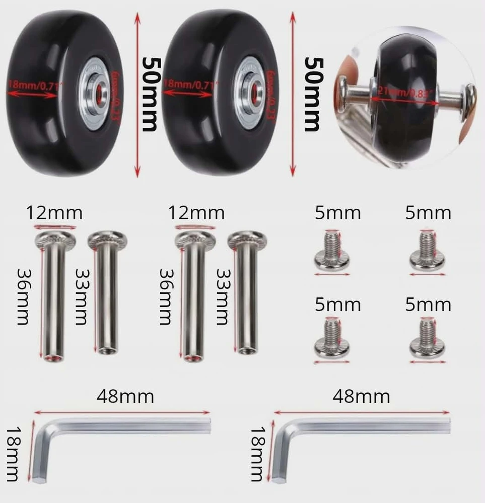 Bez Marki RollFix lagamino ratukai 50mm 2 vnt. + Varžtai + šešiabriauniai raktai - Remonto komplektas