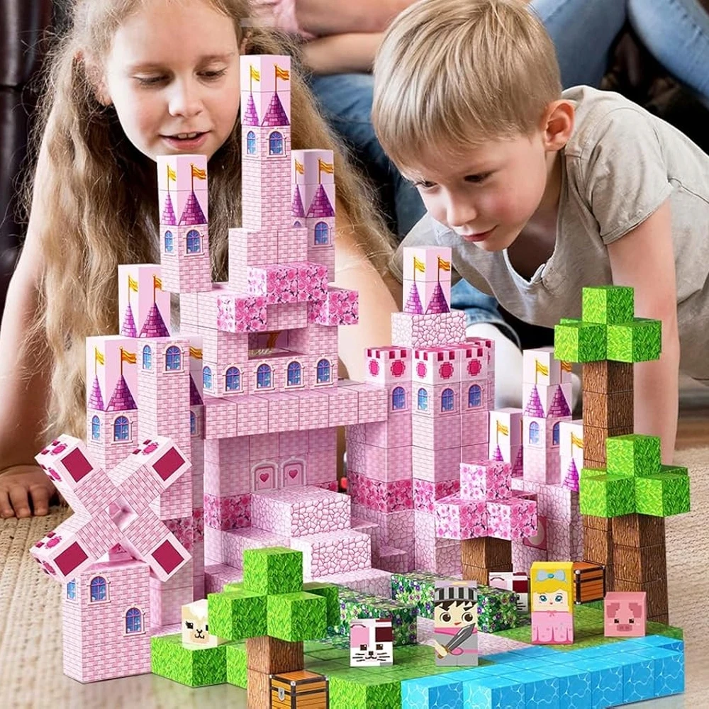 Bez Marki Rožinė Garden Princess Castle Mokomieji žaislai Magnetiniai statybiniai blokeliai 100vnt