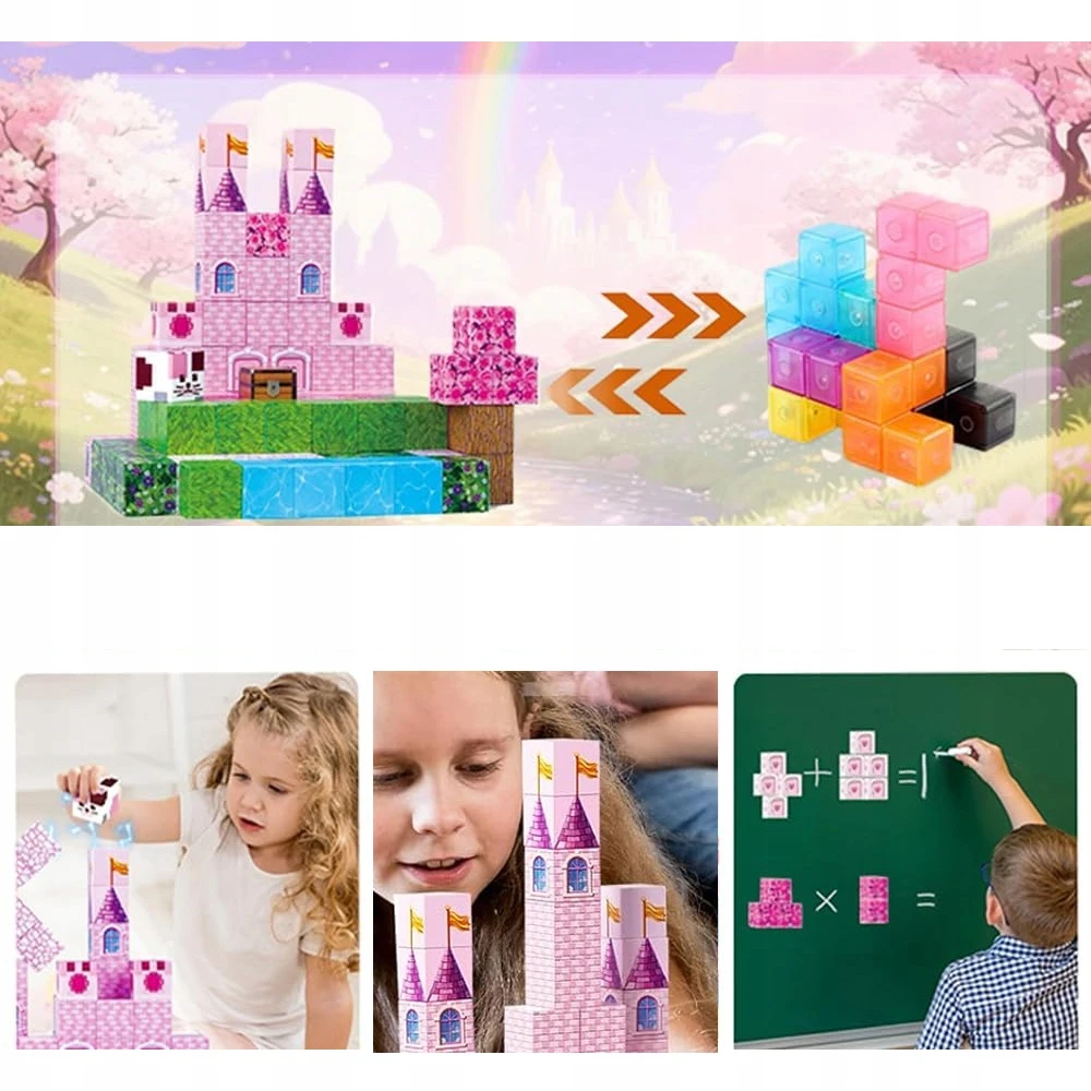 Bez Marki Rožinė Garden Princess Castle Mokomieji žaislai Magnetiniai statybiniai blokeliai 100vnt