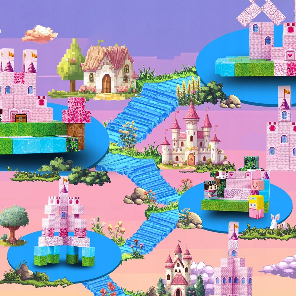 Bez Marki Rožinė Garden Princess Castle Mokomieji žaislai Magnetiniai statybiniai blokeliai 100vnt
