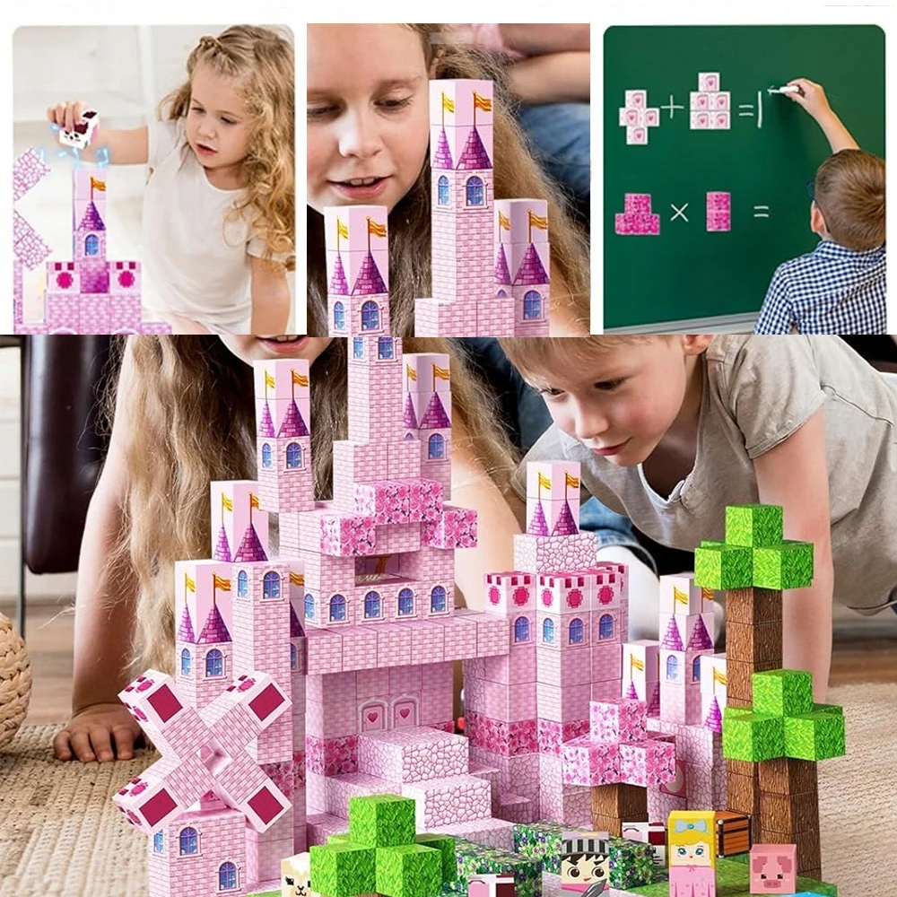 Bez Marki Rožinė Garden Princess Castle Mokomieji žaislai Magnetiniai statybiniai blokeliai 100vnt