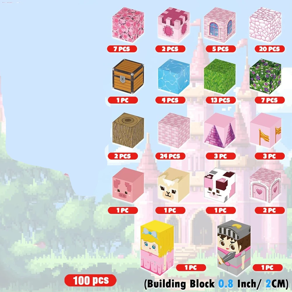 Bez Marki Rožinė Garden Princess Castle Mokomieji žaislai Magnetiniai statybiniai blokeliai 100vnt