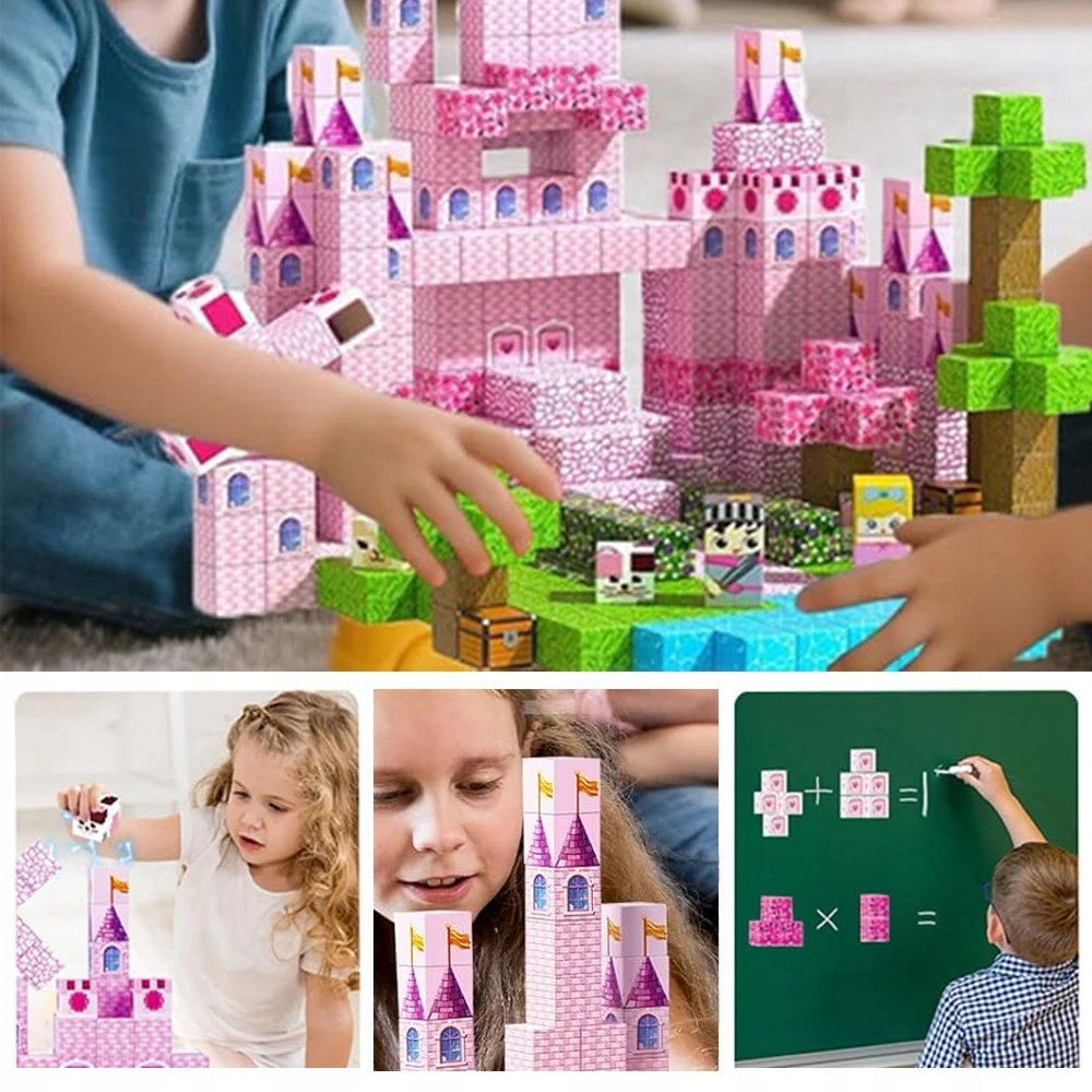 Bez Marki Rožinė Garden Princess Castle Mokomieji žaislai Magnetiniai statybiniai blokeliai 100vnt