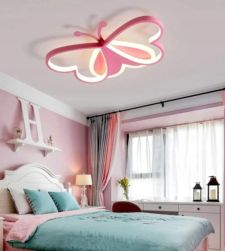 Bez Marki Różowa Lampa sufitowa w kształcie Motyla Oliwka 1 |pokój dla dziecka|36W