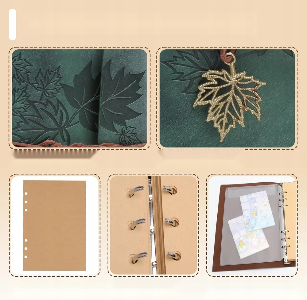 Bez Marki SĄRAŠŲ KNYGA A5 BINDER BINDER PU ODA RETRO TUŠČIA KNYGA ŽALIA ŽYMĖ