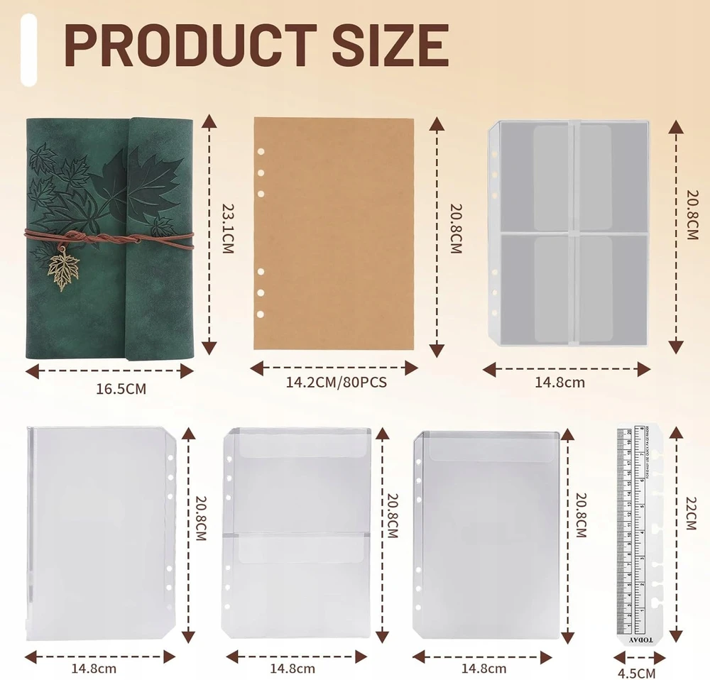 Bez Marki SĄRAŠŲ KNYGA A5 BINDER BINDER PU ODA RETRO TUŠČIA KNYGA ŽALIA ŽYMĖ