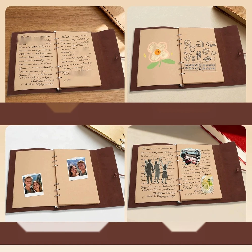Bez Marki SĄRAŠŲ KNYGA A5 BINDER BINDER PU ODA RETRO TUŠČIA KNYGA ŽALIA ŽYMĖ