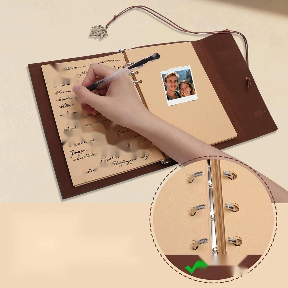 Bez Marki SĄRAŠŲ KNYGA A5 BINDER BINDER PU ODA RETRO TUŠČIA KNYGA ŽALIA ŽYMĖ