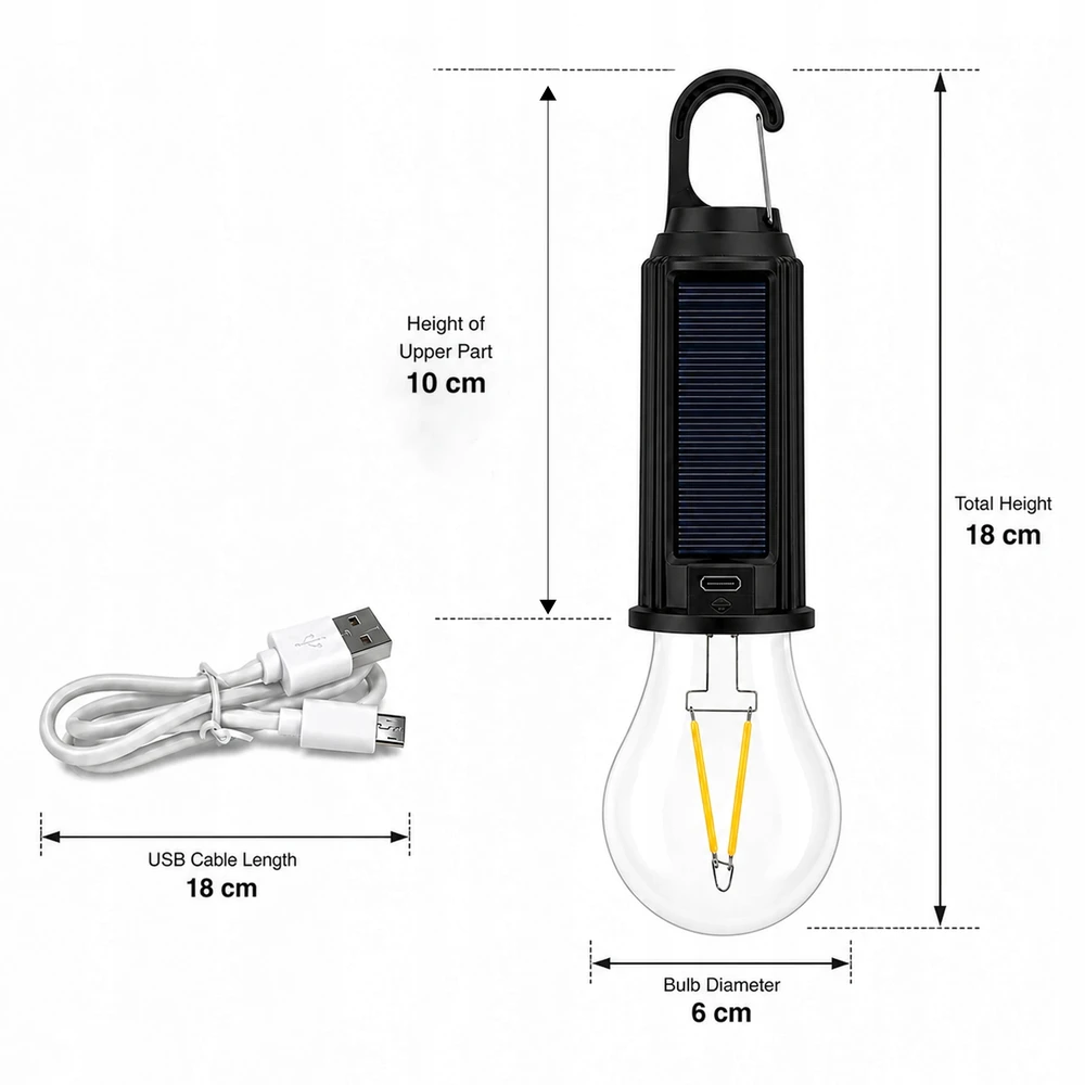 Bez Marki Saulės LED turistinė lempa USB pakabinama su kabliu Camping IP65