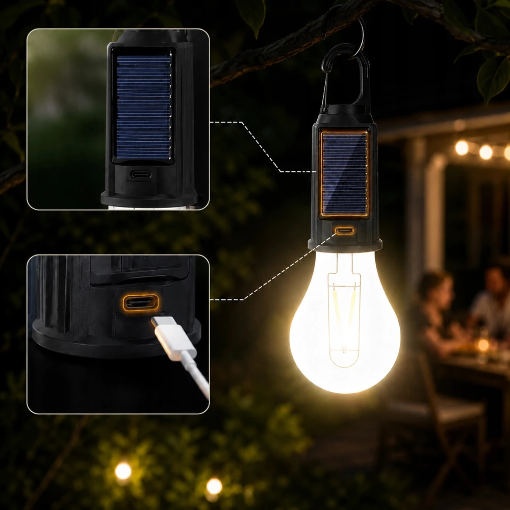 Bez Marki Saulės LED turistinė lempa USB pakabinama su kabliu Camping IP65
