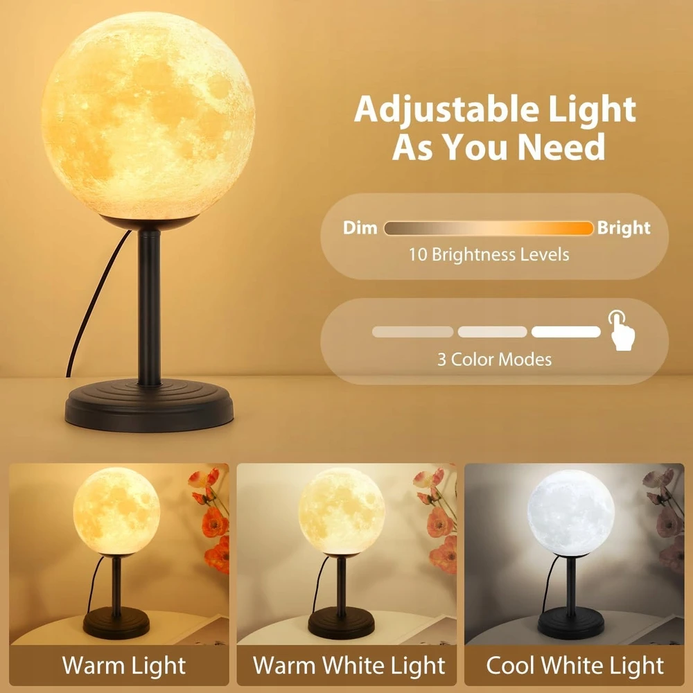 Bez Marki ŚCIEMNIALNA LAMPA STOŁOWA LED KSIĘŻYCOWA 3D PRINTED
