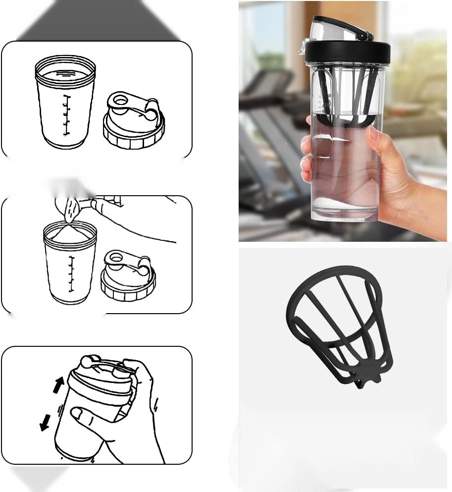 Bez Marki SHAKER 500 ml BUTELINIS BALTYMŲ PUODULIS VANDENS KOKTEILIAMS LAIKYTIS KAIRIS MIŠYKLĖLIS