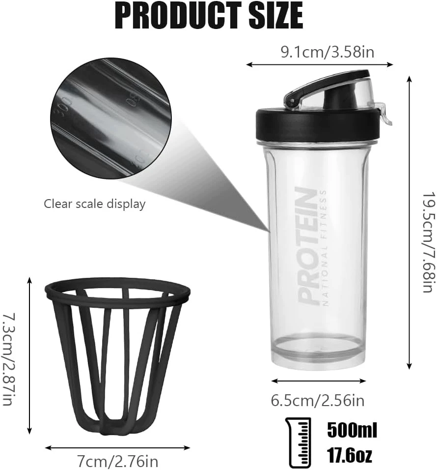 Bez Marki SHAKER 500 ml BUTELINIS BALTYMŲ PUODULIS VANDENS KOKTEILIAMS LAIKYTIS KAIRIS MIŠYKLĖLIS
