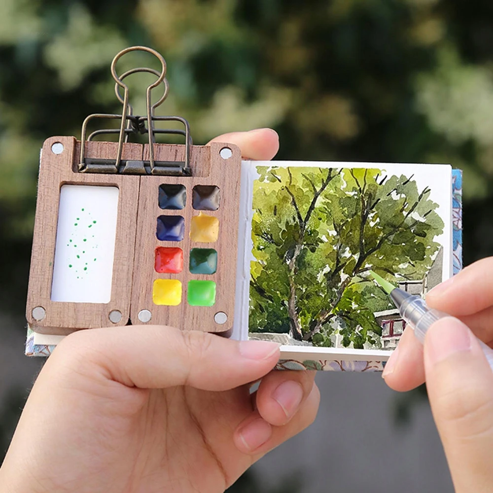 Bez Marki Shimink Mini Sketchbook Set 8 Color Watercolor Box Kelioninis akvarelės rinkinys