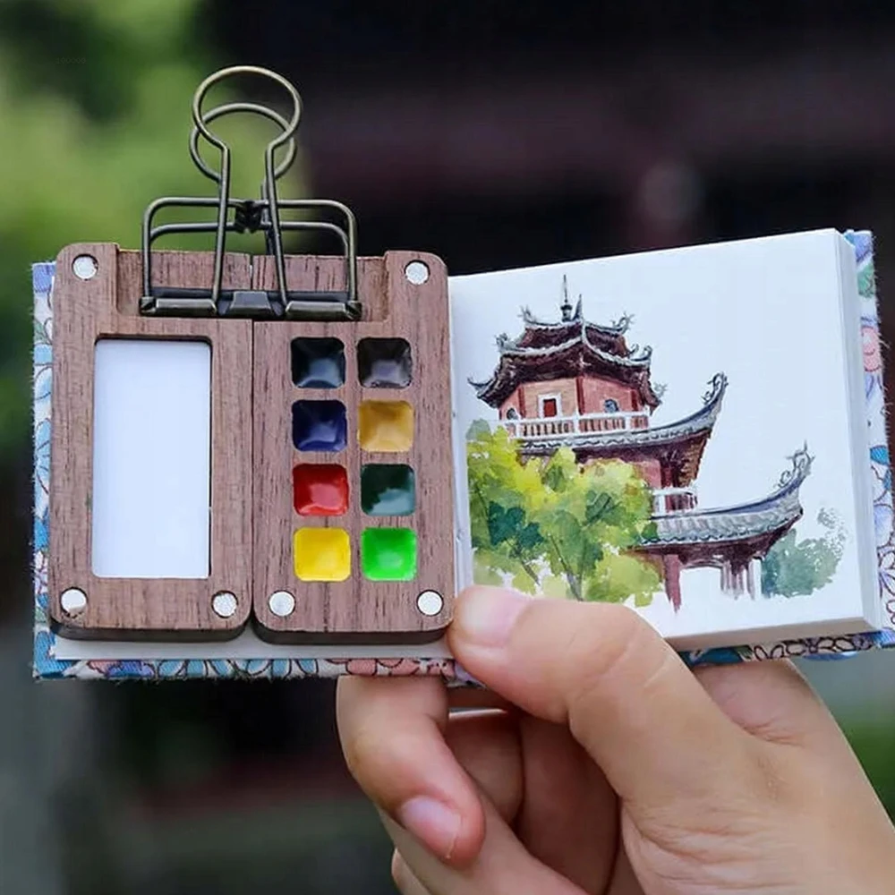 Bez Marki Shimink Mini Sketchbook Set 8 Color Watercolor Box Kelioninis akvarelės rinkinys