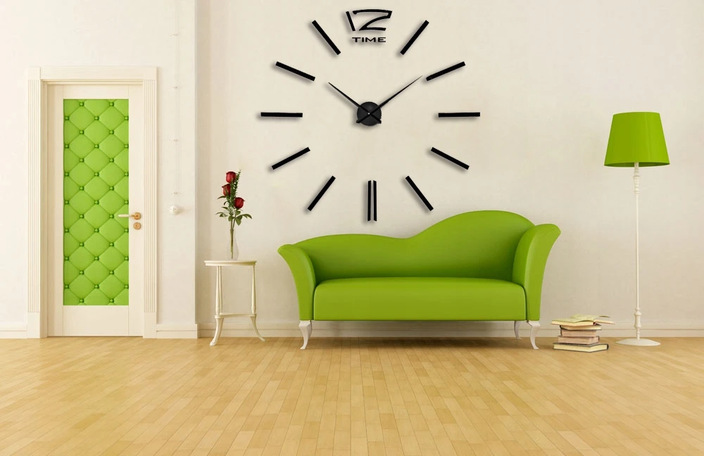 Bez Marki Sieninis laikrodis DIY JUODA DUŻY NAKLEJANY NA ŚCIANĘ 3D CICHY LUSTRZANY 65-120