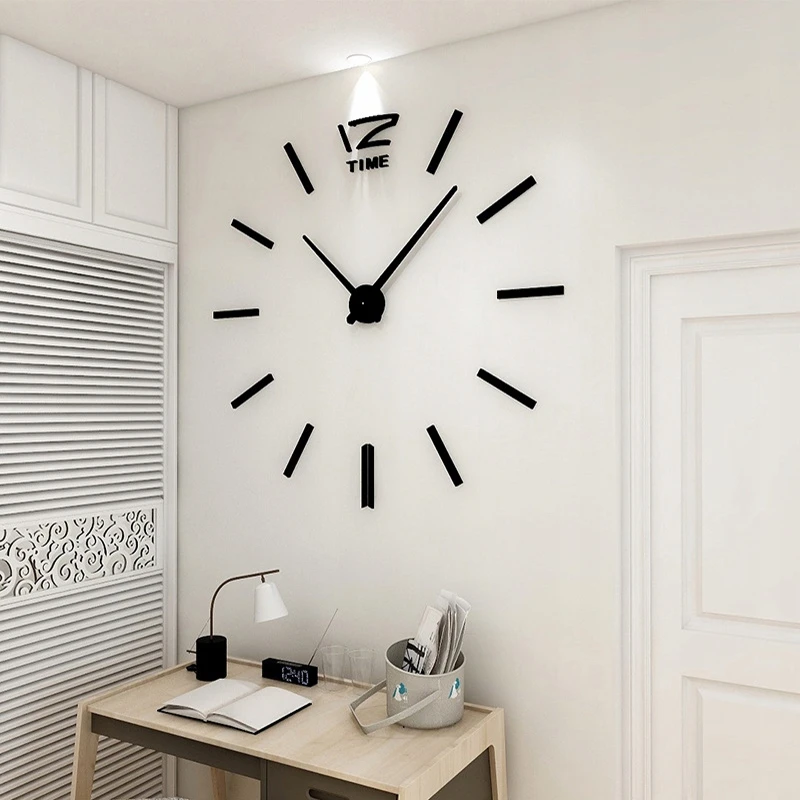 Bez Marki Sieninis laikrodis DIY JUODA DUŻY NAKLEJANY NA ŚCIANĘ 3D CICHY LUSTRZANY 65-120