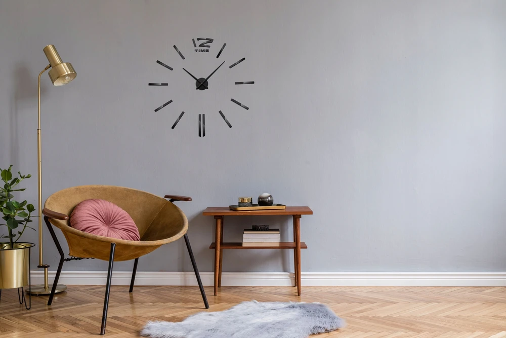 Bez Marki Sieninis laikrodis DIY JUODA DUŻY NAKLEJANY NA ŚCIANĘ 3D CICHY LUSTRZANY 65-120