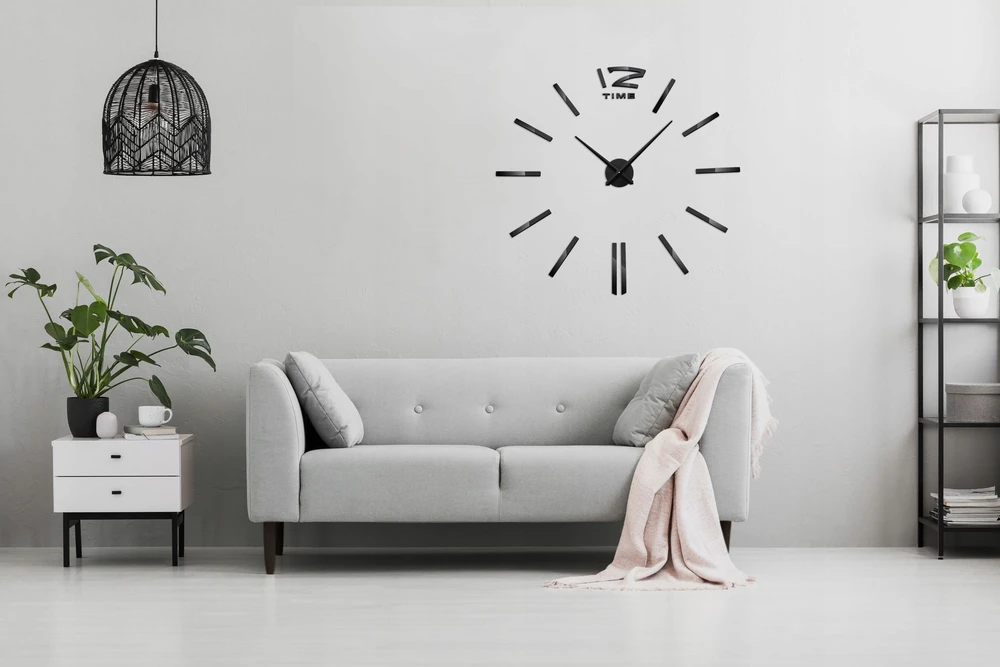 Bez Marki Sieninis laikrodis DIY JUODA DUŻY NAKLEJANY NA ŚCIANĘ 3D CICHY LUSTRZANY 65-120