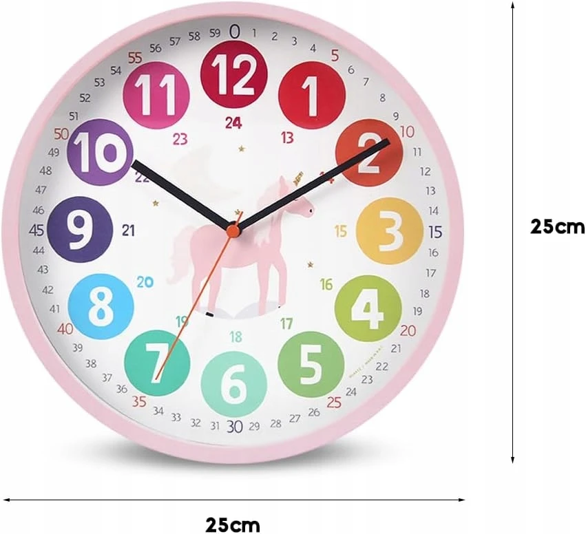Bez Marki Sieninis laikrodis DLA DZIECI JEDNOROŻEC 30CM BEZGŁOŚNY KOLOROWY