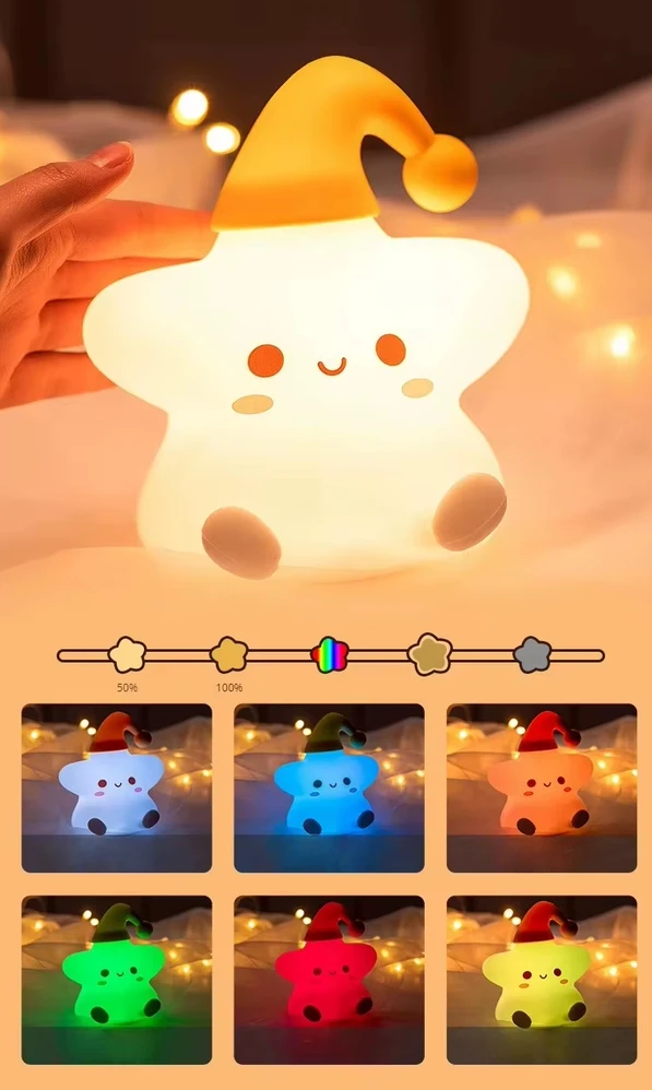 Bez Marki Silikoninė Led naktinė lemputė "žvaigždutė" vaikams, Rgb spalvos