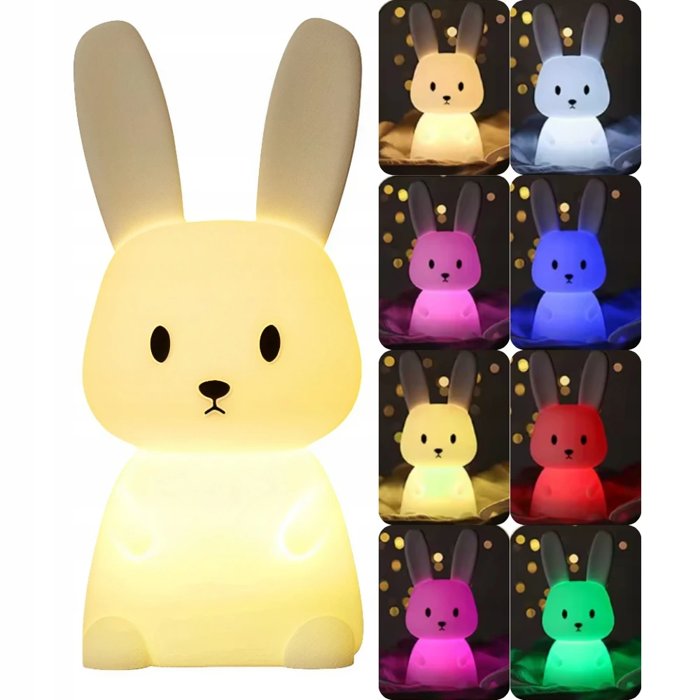 Bez Marki Silikoninė Led naktinė lemputė "kiškutis" - spalvota, Usb įkrovimas