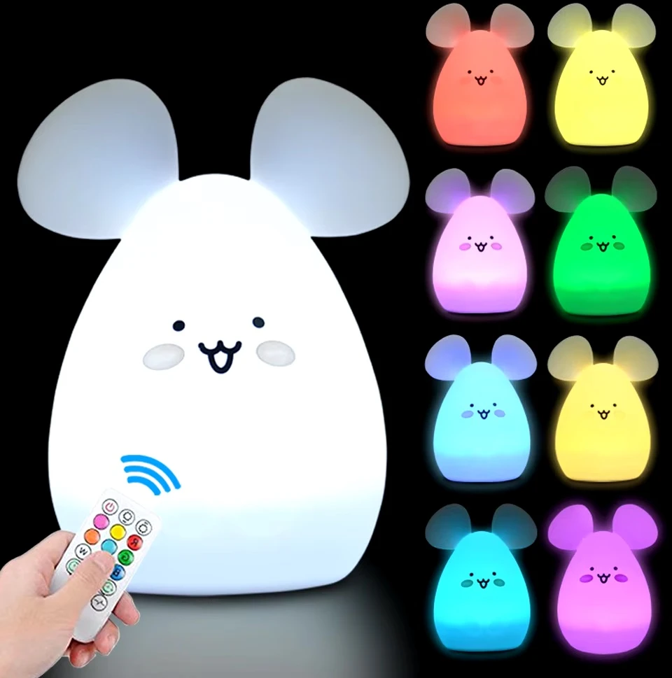 Bez Marki Silikoninė Led naktinė lemputė pelė Rgb su pulteliu vaikams