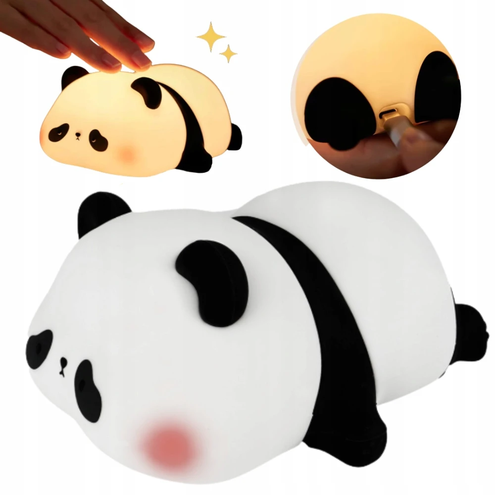 Creative Bez Marki SILIKONINĖ NAKTINĖ LEMPA VAIKAMS, PANDA, MINKŠTAS, SAUGIUS LIETIMO