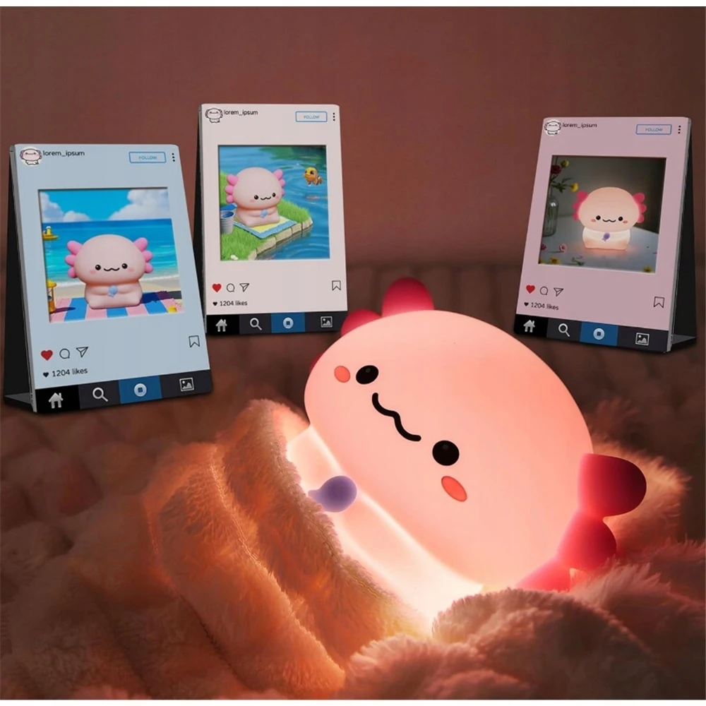 Bez Marki Silikoninė naktinė lemputė Axolotl vaikams su ryškumo reguliavimu
