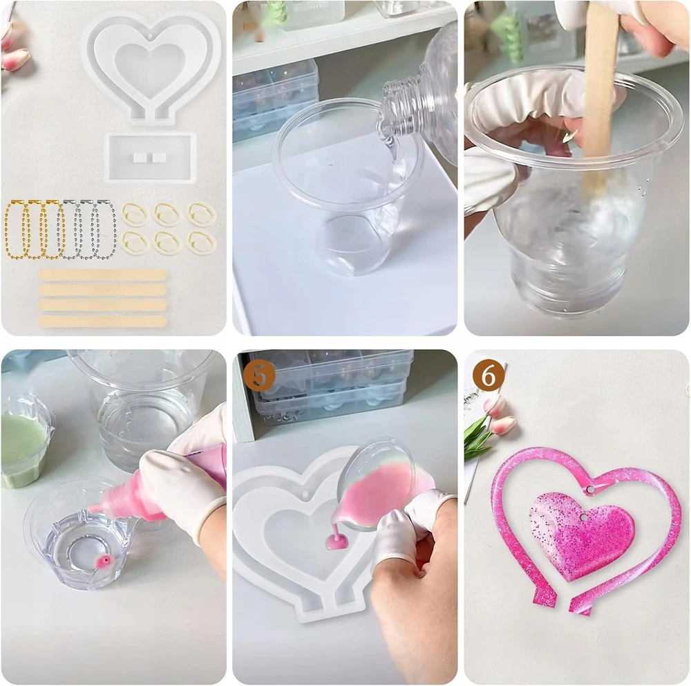 Bez Marki SILIKONINĖS FORMOS 4 VIENETĖS ŠIRDYS RĖMAS DERVOS DIY DOVANOS