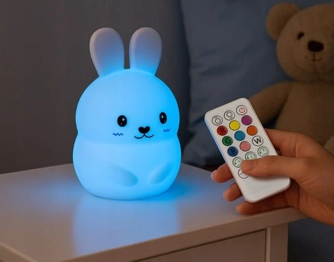 Bez Marki SILIKONOWA Naktinė lempa DLA DZIECI KRÓLIK LED NA Pultas DO ŁADOWANIA USB