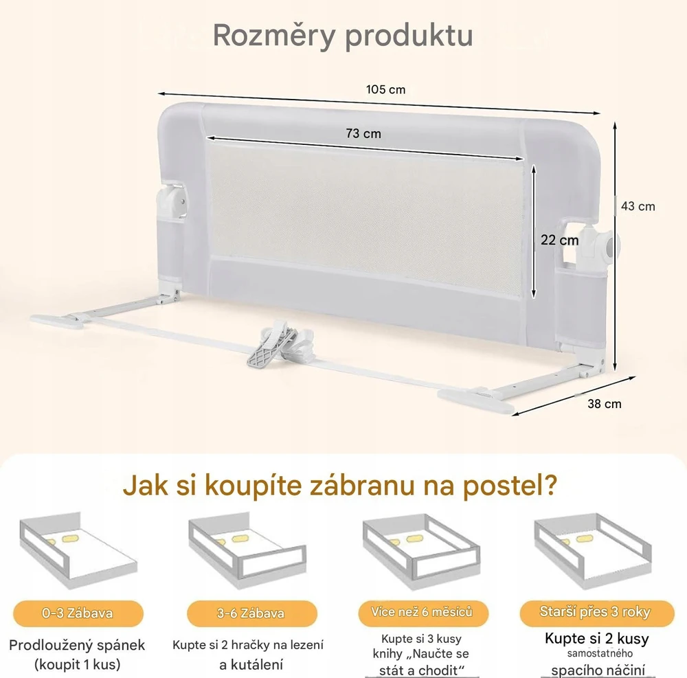 Bez Marki Składana barierka ochronna do łóżka 10043WHBS-VC, 105 x 42 cm, balta