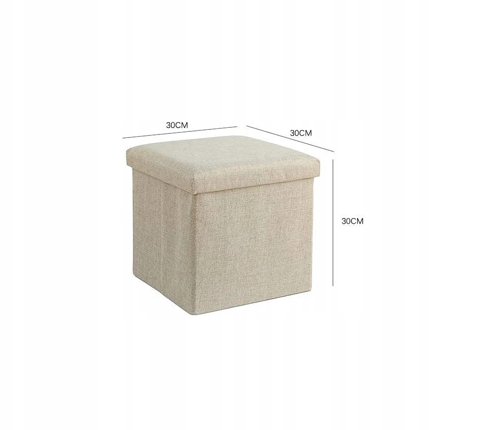 Bez Marki SKŁADANA BEŻOWA PUFA Z FUNKCJĄ PRZECHOWYWANIA NA ZABAWKI BUTY 30x30CM