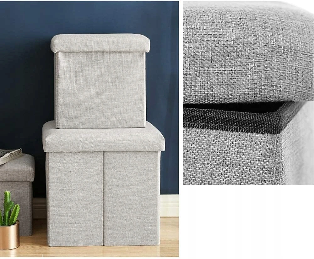 Bez Marki SKŁADANA BEŻOWA PUFA Z FUNKCJĄ PRZECHOWYWANIA NA ZABAWKI BUTY 30x30CM