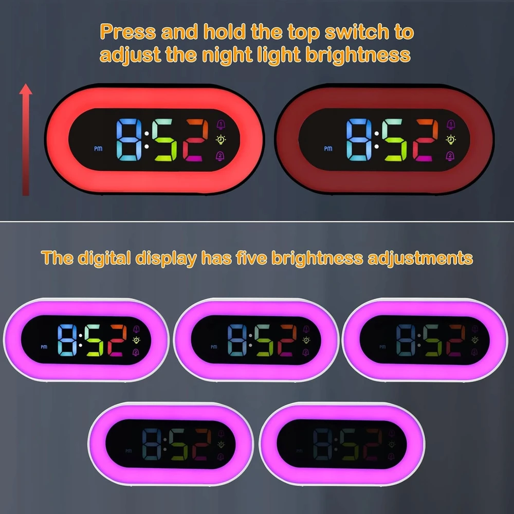 Bez Marki Skaitmeninis žadintuvas DLA DZIECI RGB Naktinė lempa PODWÓJNY ALARM 18 DŹWIĘKÓW