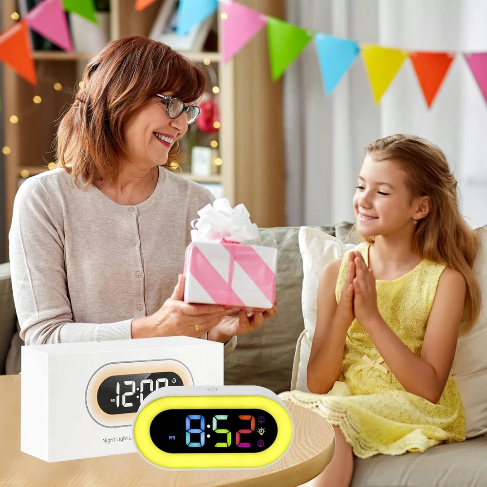 Bez Marki Skaitmeninis žadintuvas DLA DZIECI RGB Naktinė lempa PODWÓJNY ALARM 18 DŹWIĘKÓW