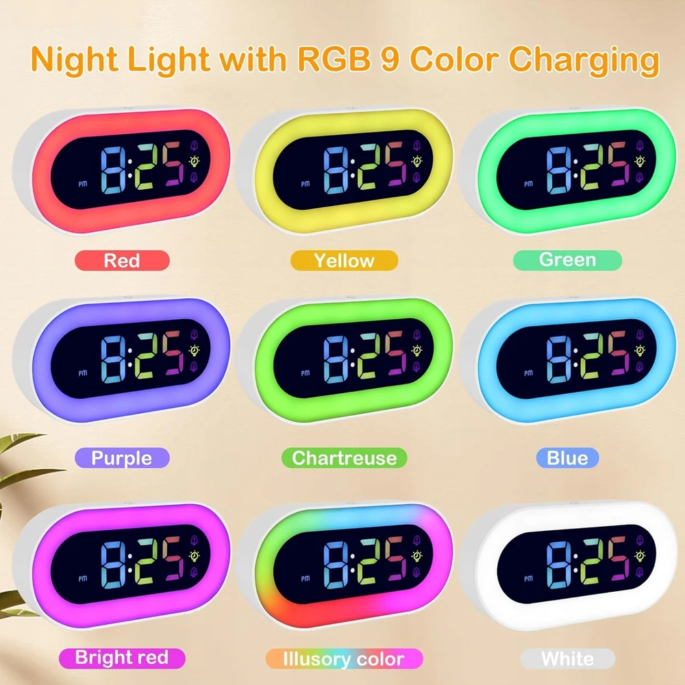 Bez Marki Skaitmeninis žadintuvas DLA DZIECI RGB Naktinė lempa PODWÓJNY ALARM 18 DŹWIĘKÓW